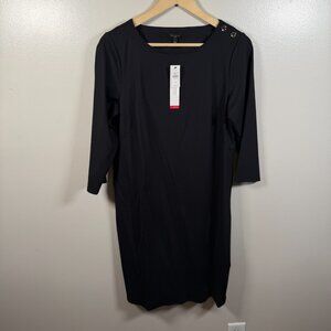 Talbots Polished Jersey Dress Size Large Petite Black Travel Work Career Stretch